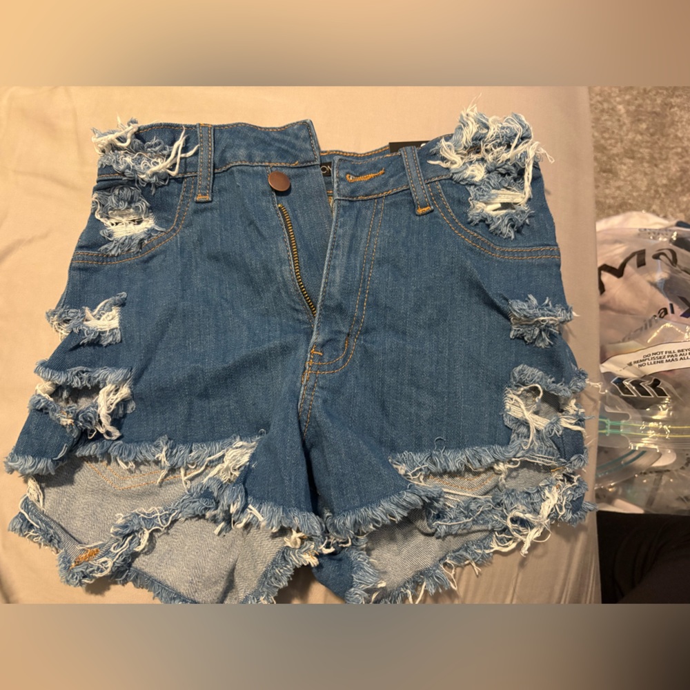 Fashion Nova Blue Distressed Jean Shorts